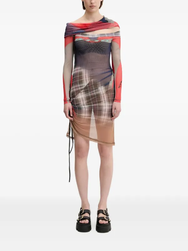 ottolinger mesh dress Ottolinger Mesh Maxi Dress in Print-black