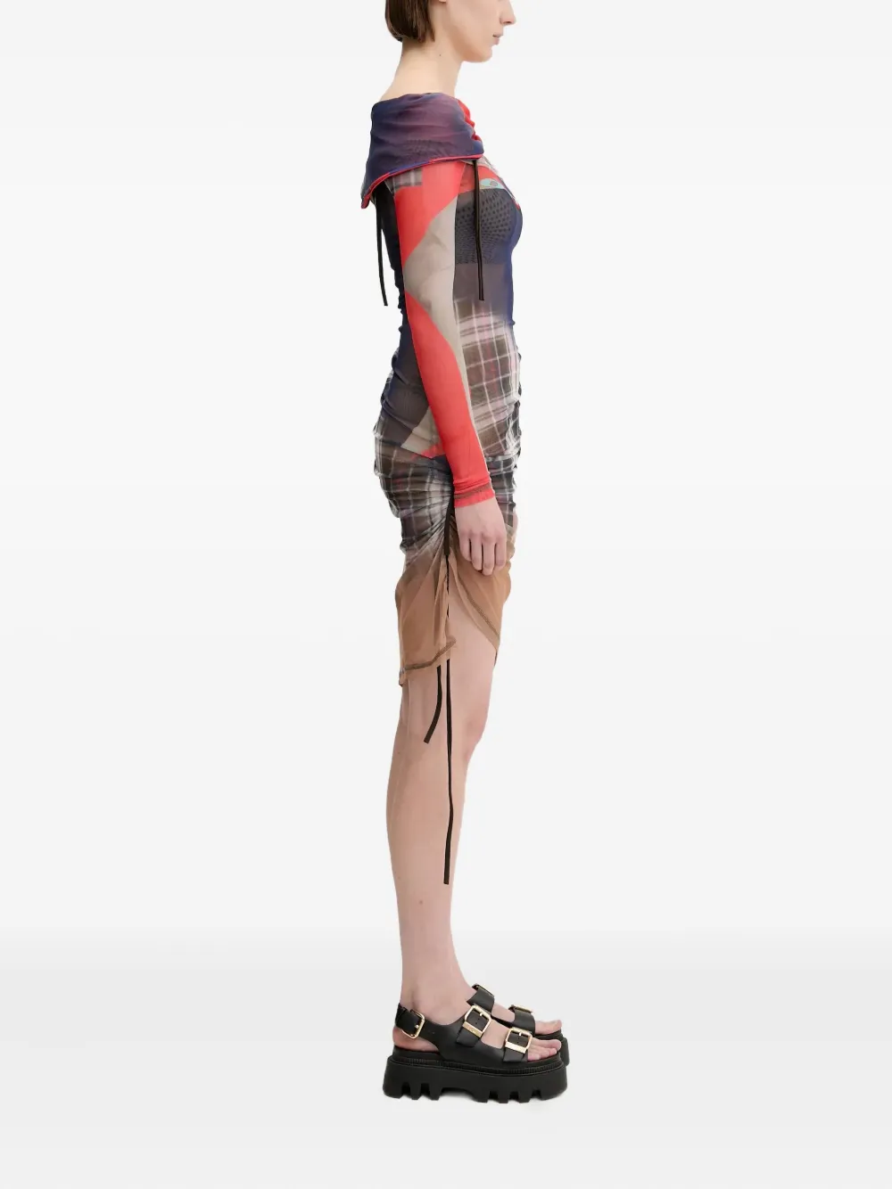 Ottolinger Asymmetrische jurk met mesh vlakken Blauw