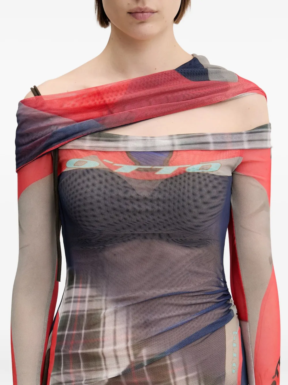 Ottolinger Asymmetrische jurk met mesh vlakken Blauw