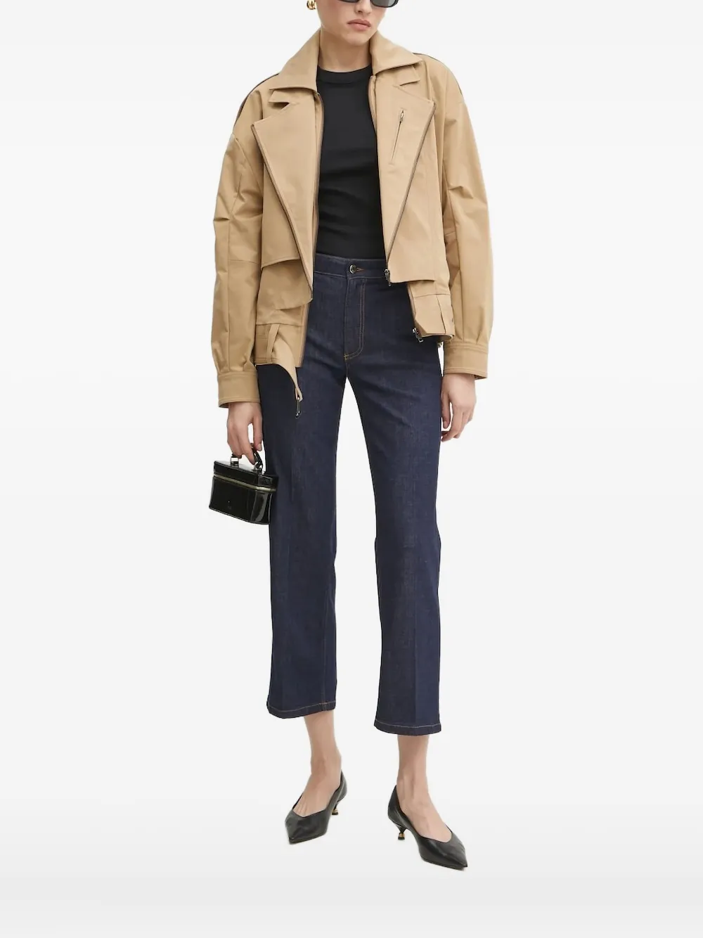 Bardot Belted Zip-up Biker Jacket In Brown