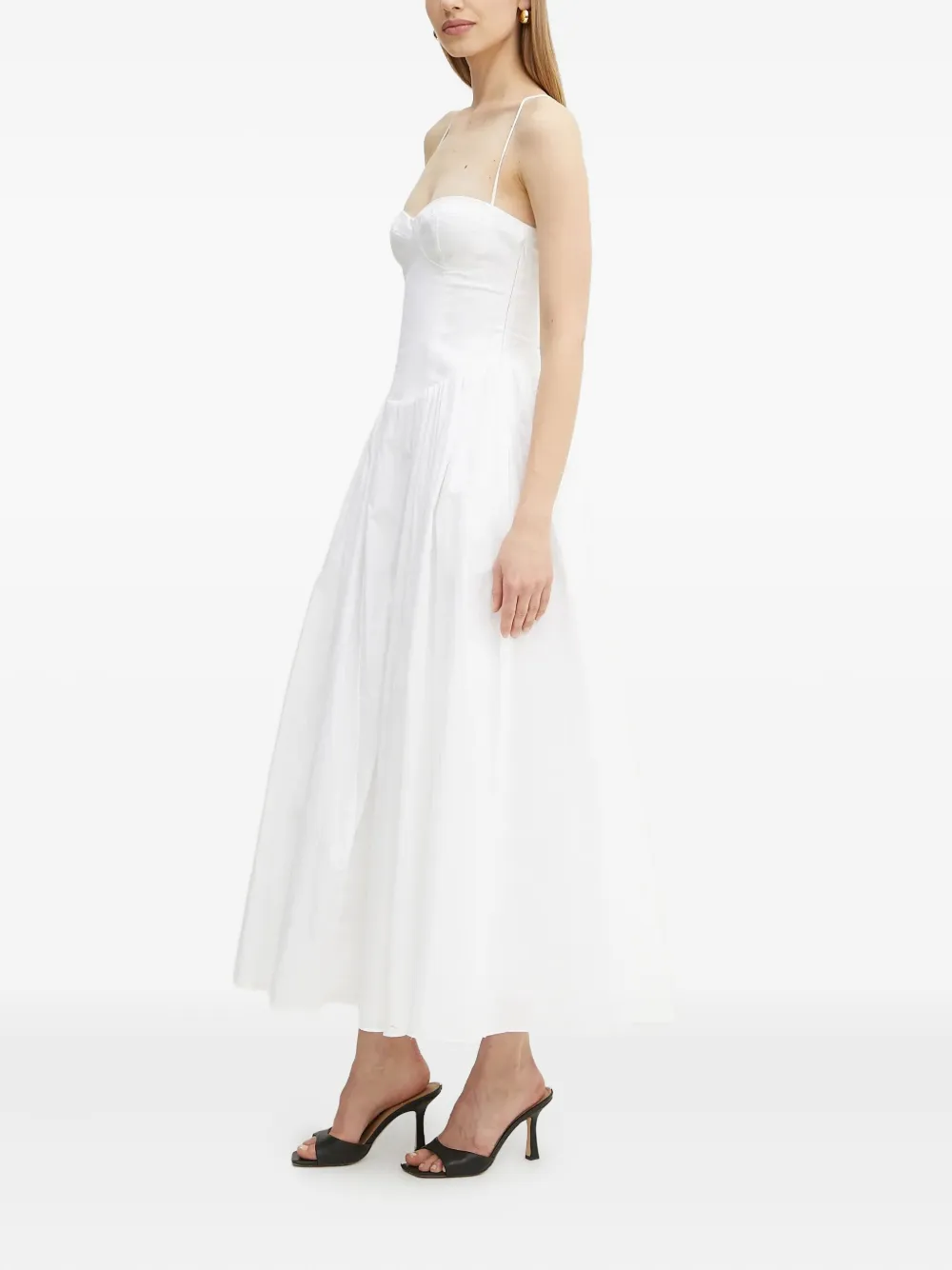 Bardot Lace-up Bodice Midi Dress In White