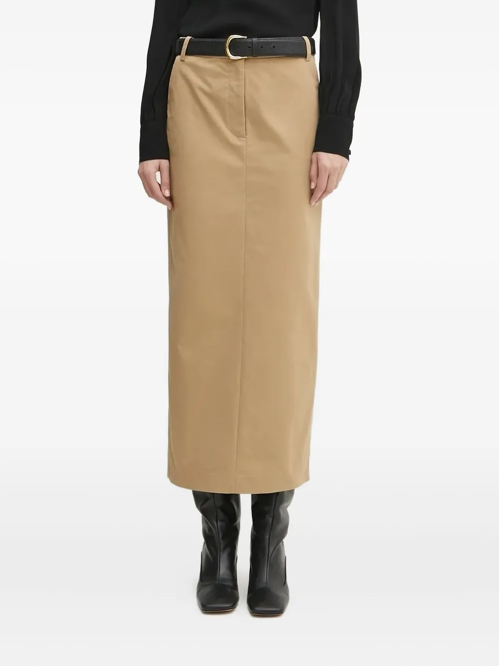 Bardot Front-slit Midi Skirt In Brown
