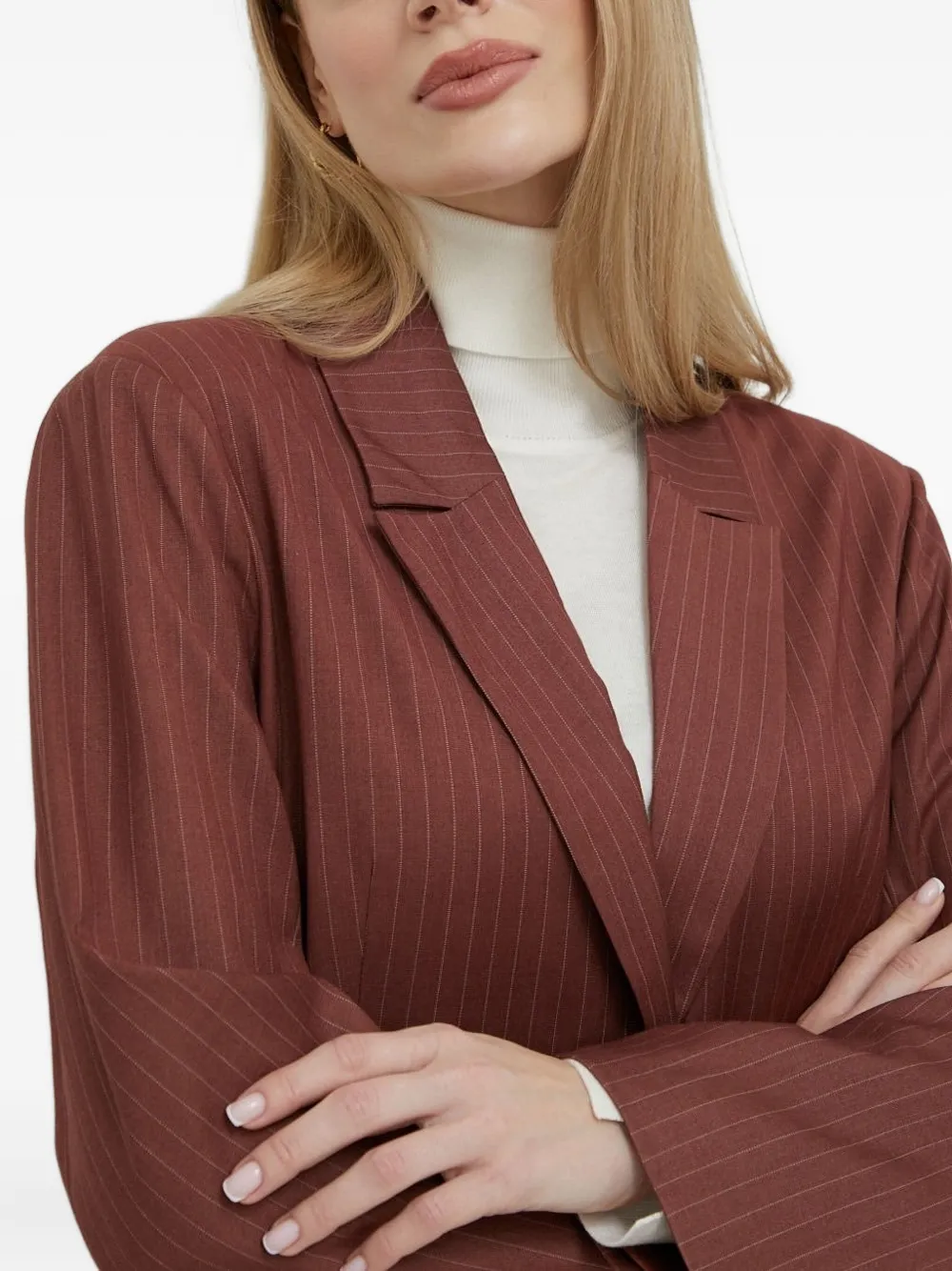 Bardot Pinstripe-pattern Button-fastening Blazer In Burgundy