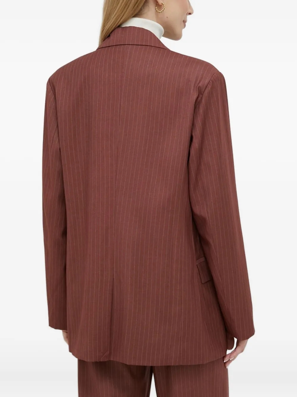 Bardot Pinstripe-pattern Button-fastening Blazer In Burgundy