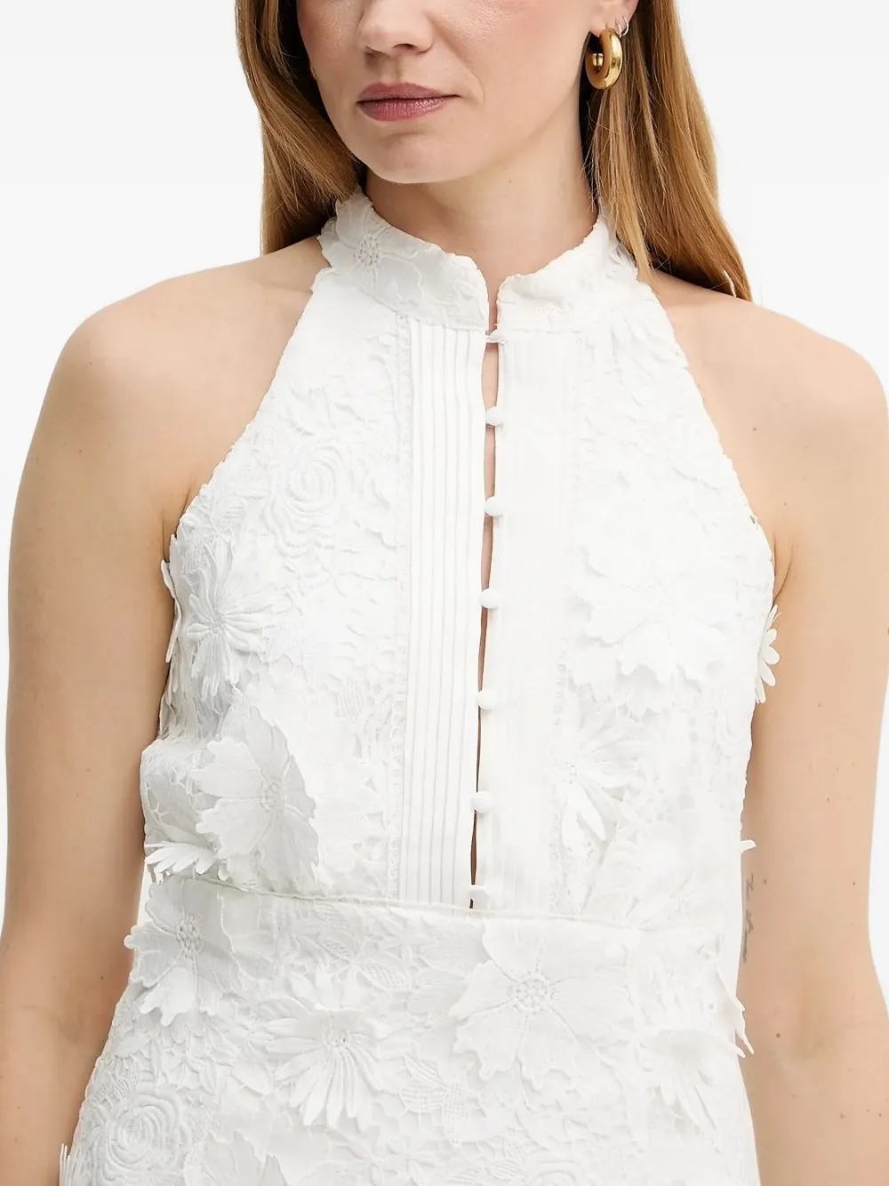 Bardot floral-lace halterneck dress Wit