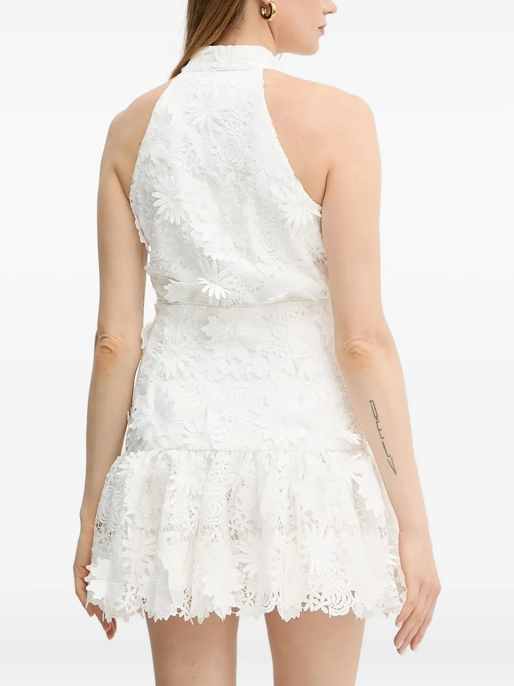 Bardot floral-lace halterneck dress - Wit