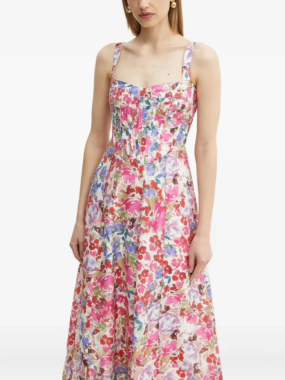 Bardot floral corset midi dress - Rosa