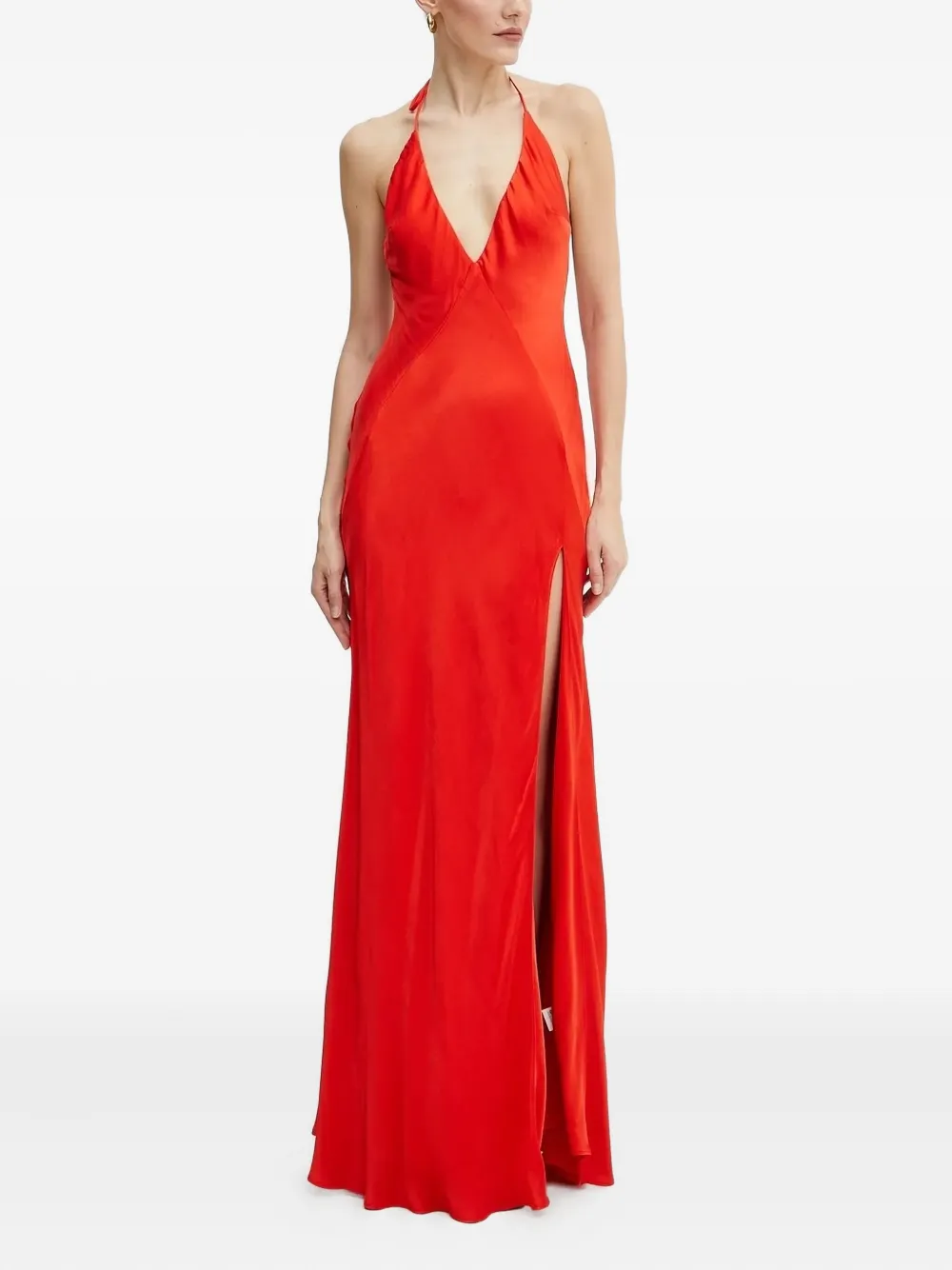 Bardot halterneck split maxi party dress - Rosso