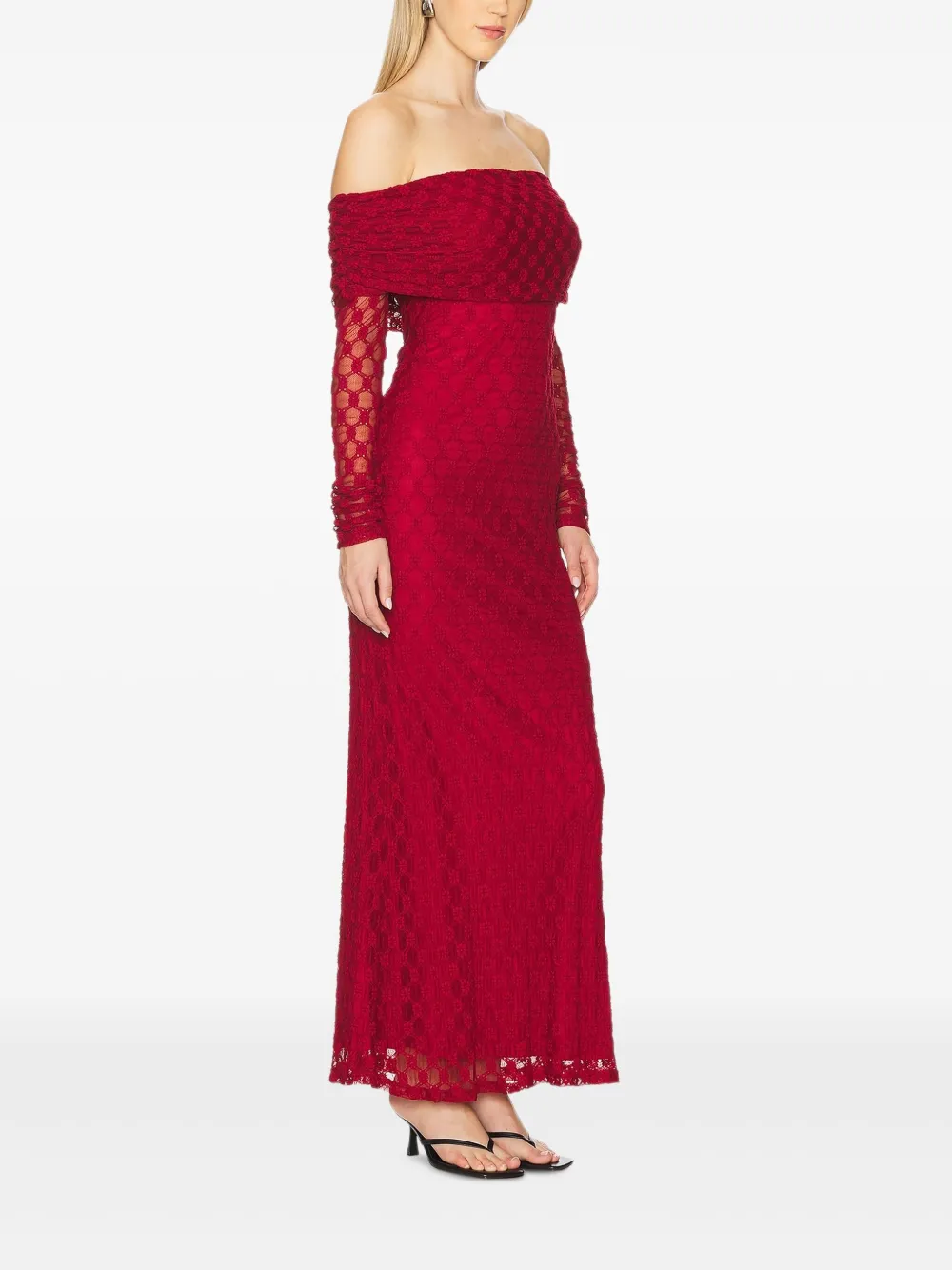 Bardot Adoni off-shoulder jurk met lange mouwen - Rood