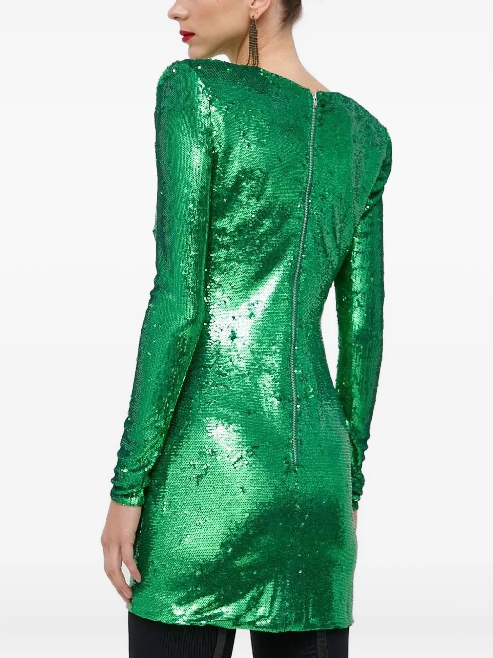 Bardot Jurk met pailletten en gewatteerde schouders - Groen