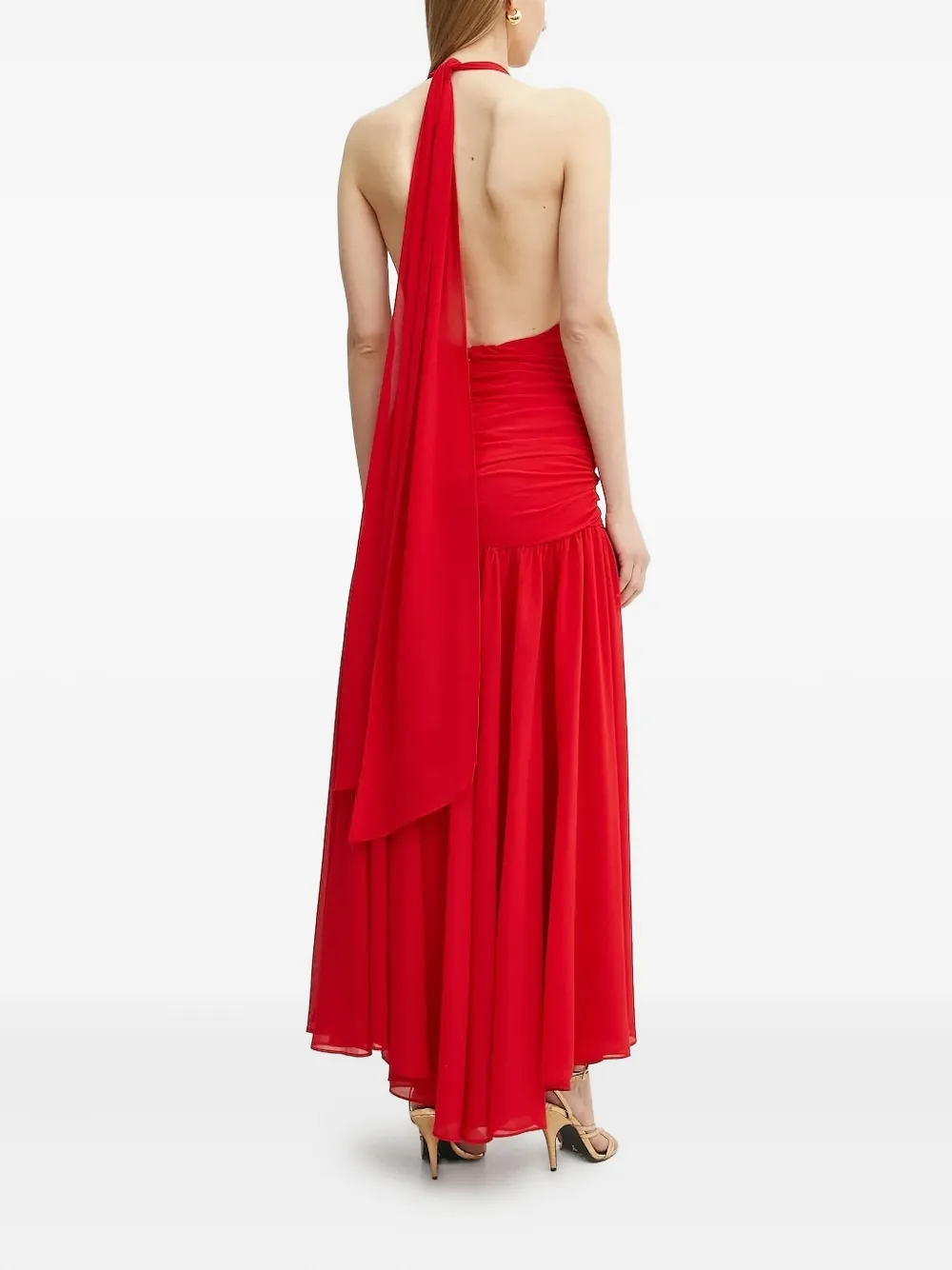 Bardot halterneck draped maxi dress - Rood