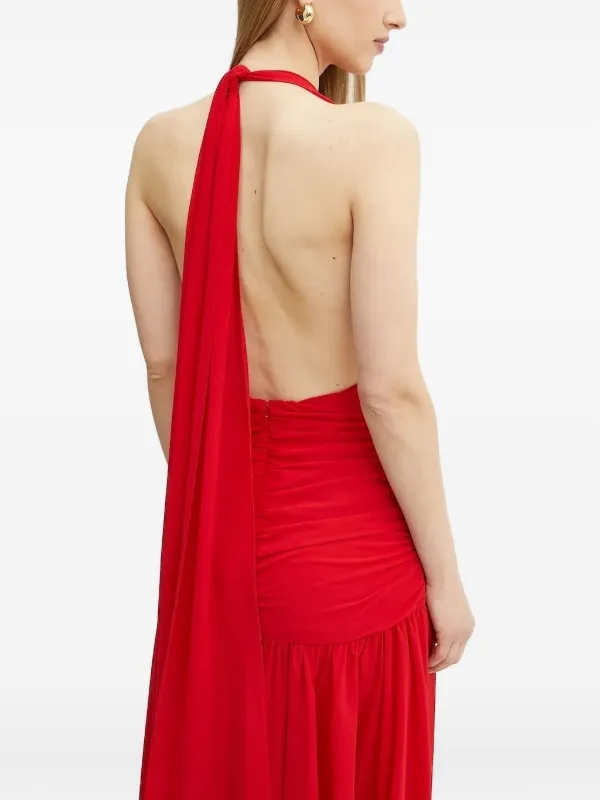 Bardot Halterneck Draped Maxi Dress - Red