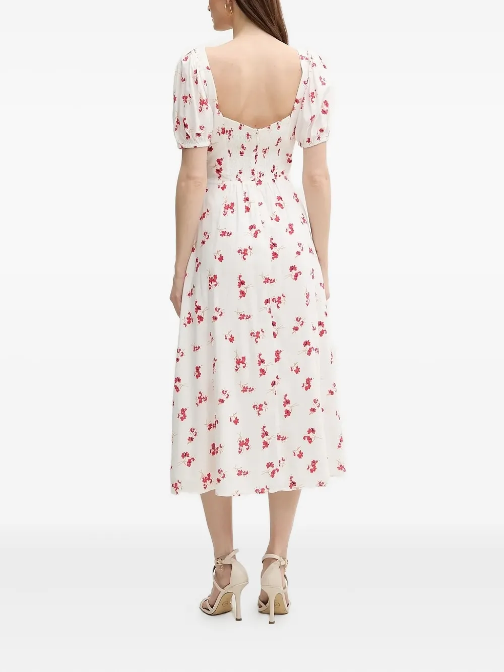 Bardot Gillian midi-jurk met pofmouwen en bloemen - Wit