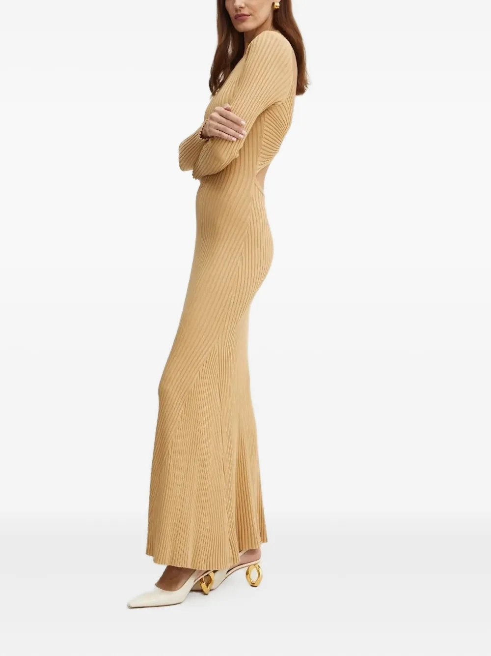 Bardot ribbed open-back maxi dress - Beige