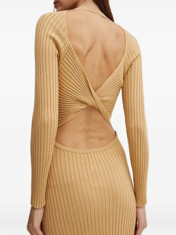princess polly baby blue dress Off Duty Backless Ribbed Maxi Dress - Mustard main image 0