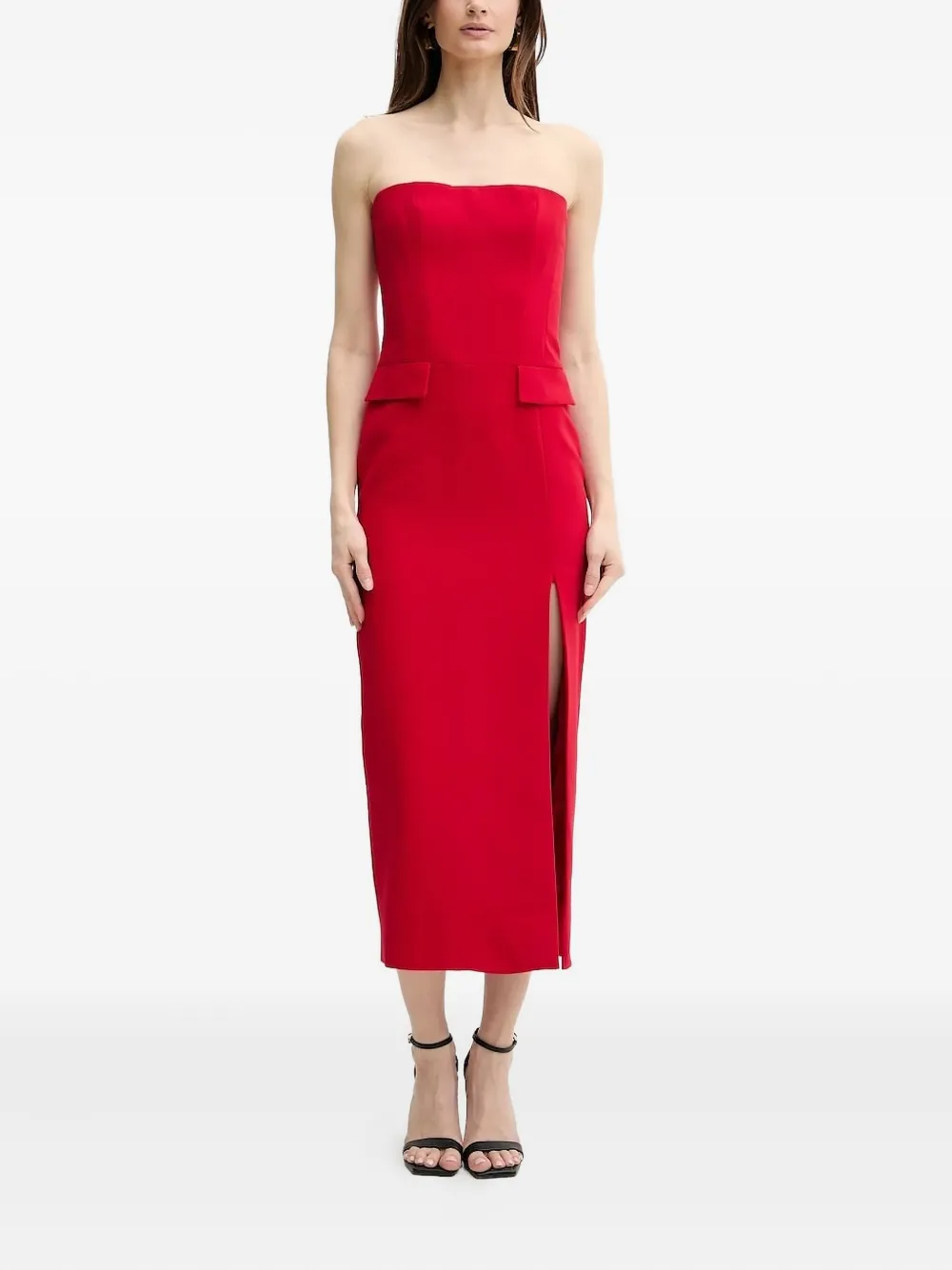 Bardot strapless midi dress Rood