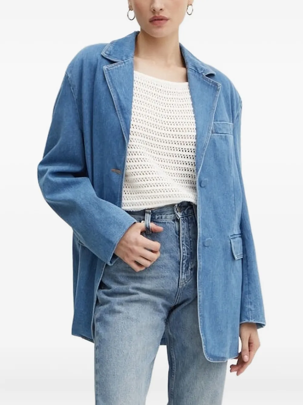 Bardot Button-fastening Denim Blazer In Blue