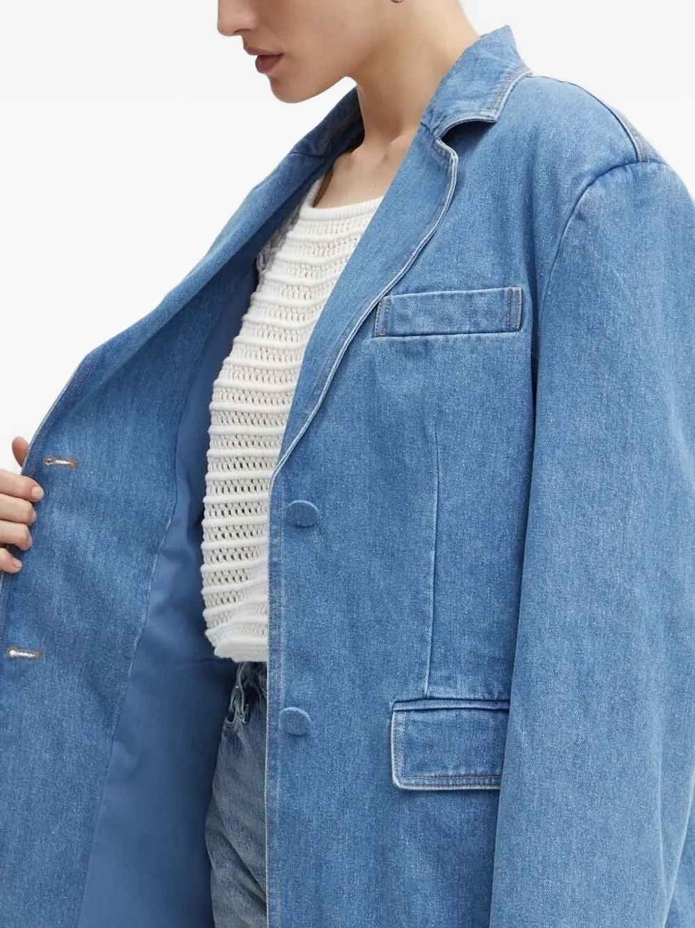 Bardot Button-fastening Denim Blazer In Blue
