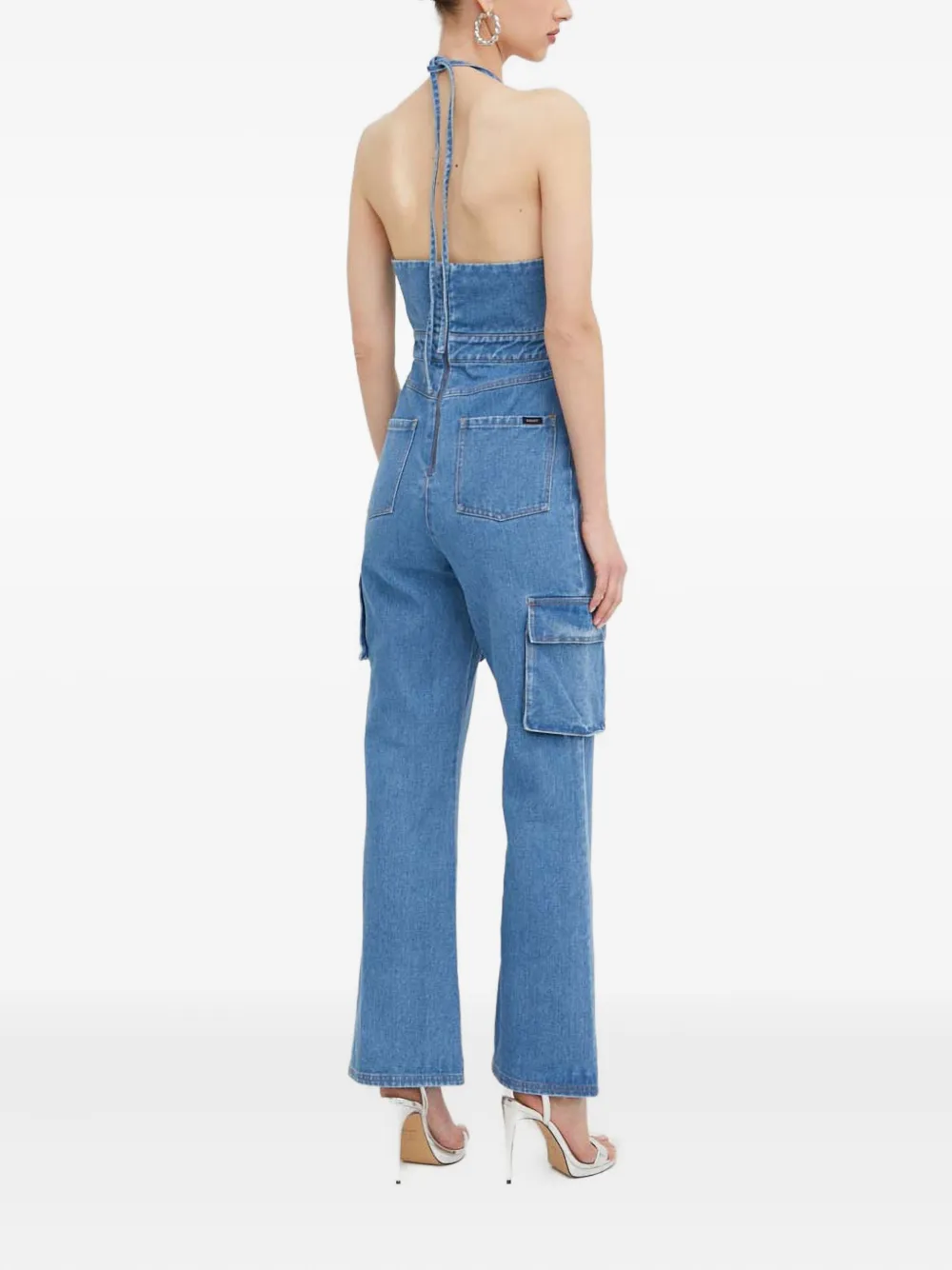 Bardot Zerah Denim Cargo Halter Jumpsuit In Blue