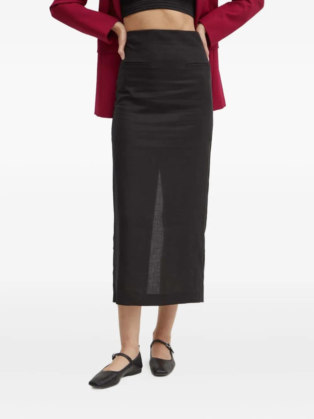 Bardot High-waisted Midi Skirt In Black