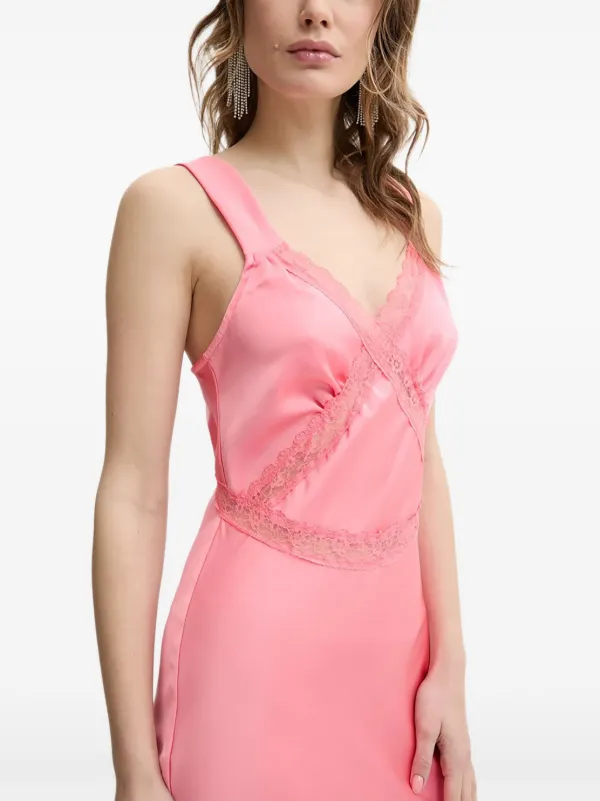 chinese dress ladies Rinna Pink Lace And Satin Bardot-Neck Maxi Dress – Club L London