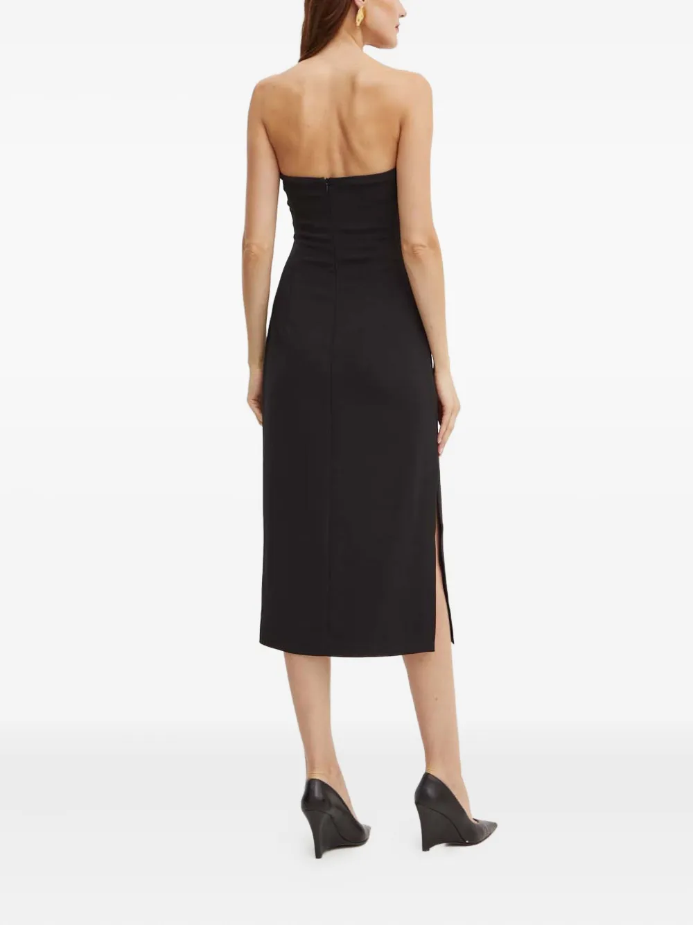 Bardot Strapless jurk met zijsplit - Zwart