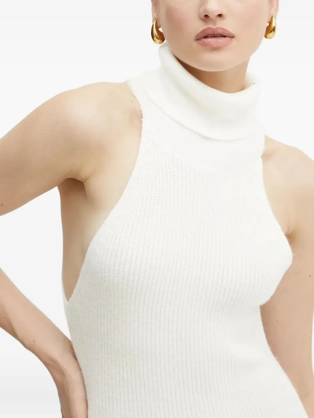 Bardot Turtleneck Open-back Midi Dress In White