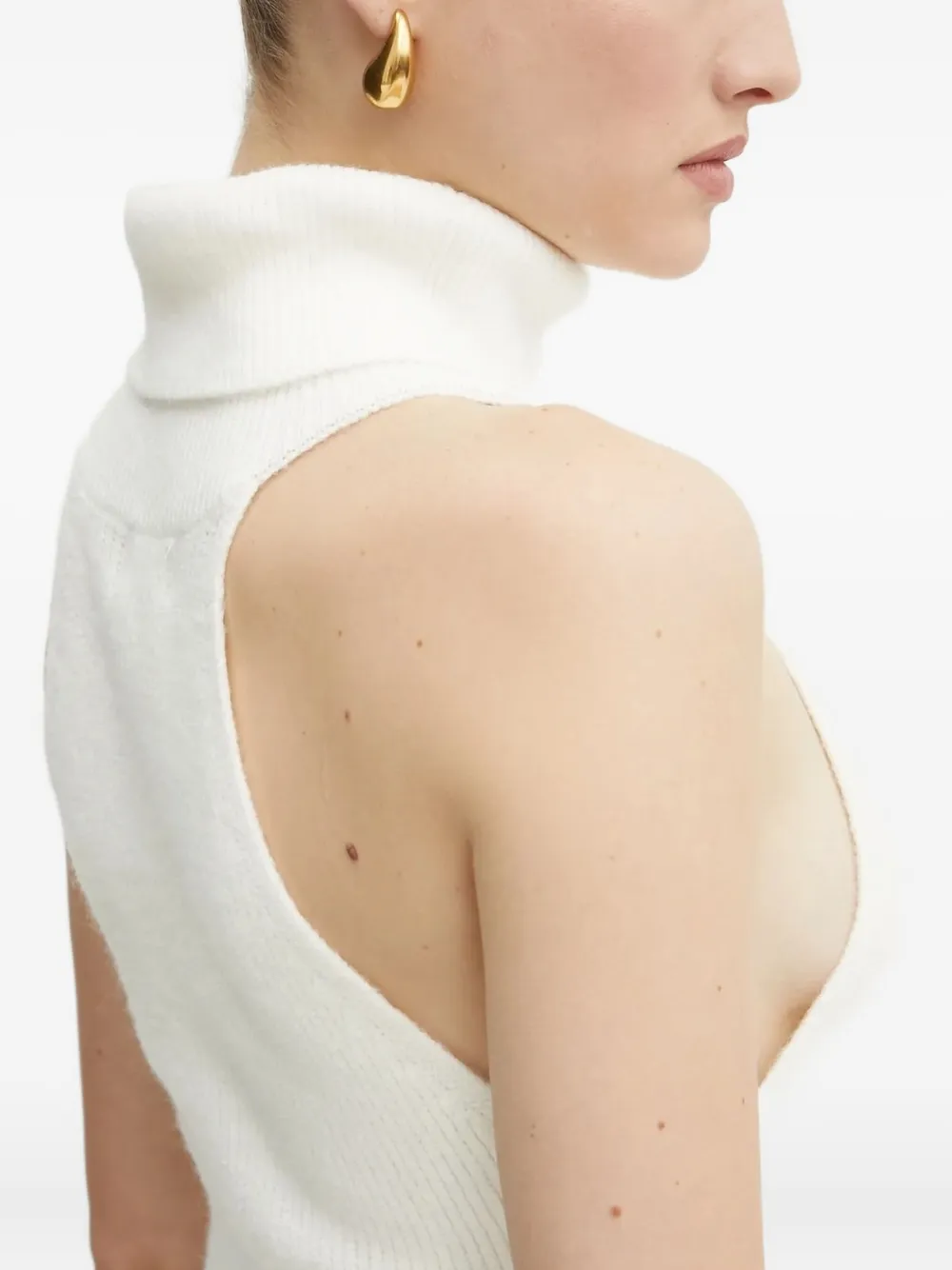 Bardot Turtleneck Open-back Midi Dress In White