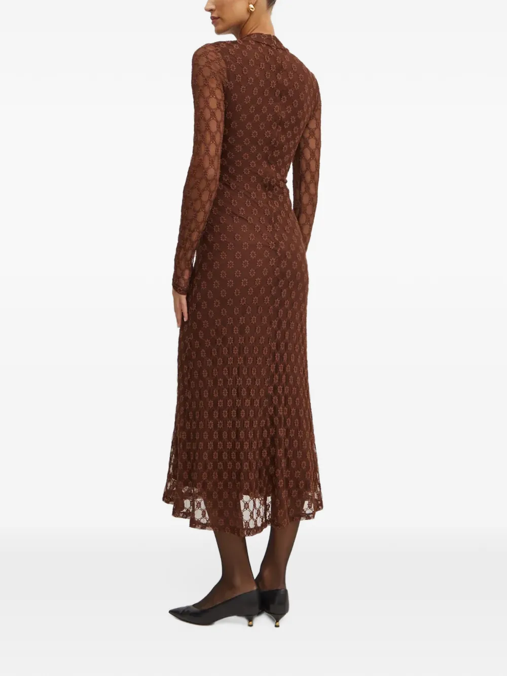 Bardot floral-lace high-neck midi dress Bruin