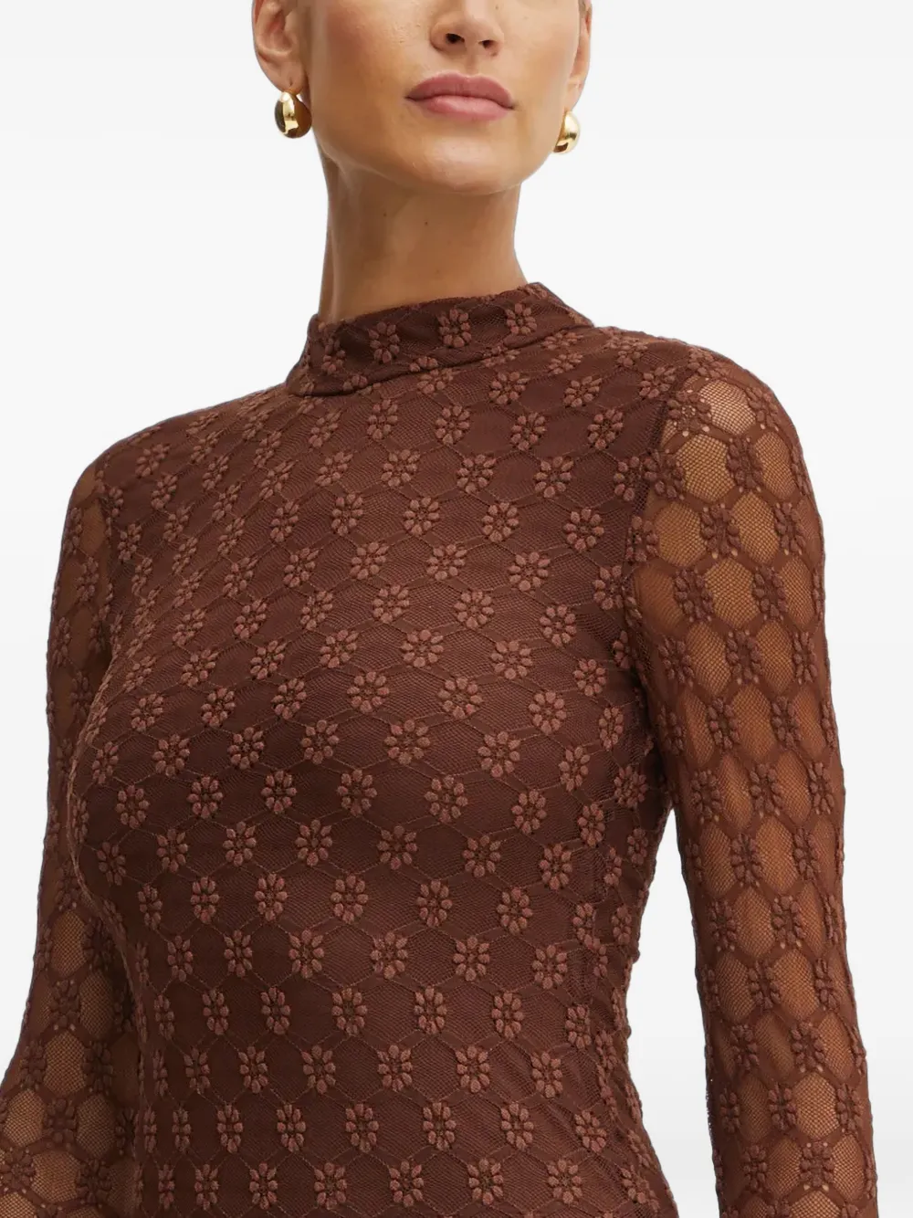 Bardot floral-lace high-neck midi dress Bruin