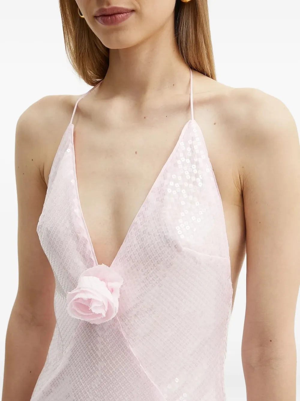 Bardot rose-embellished sequin dress Roze