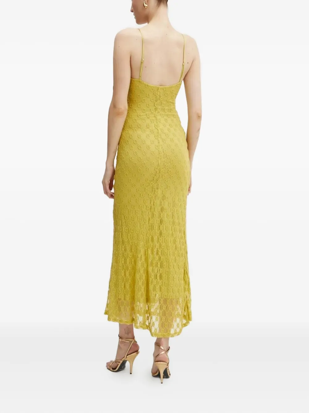 Bardot Midi-jurk met bloemenkant - Geel