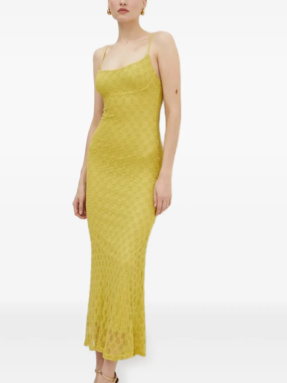 Bardot Midi-jurk met bloemenkant Geel