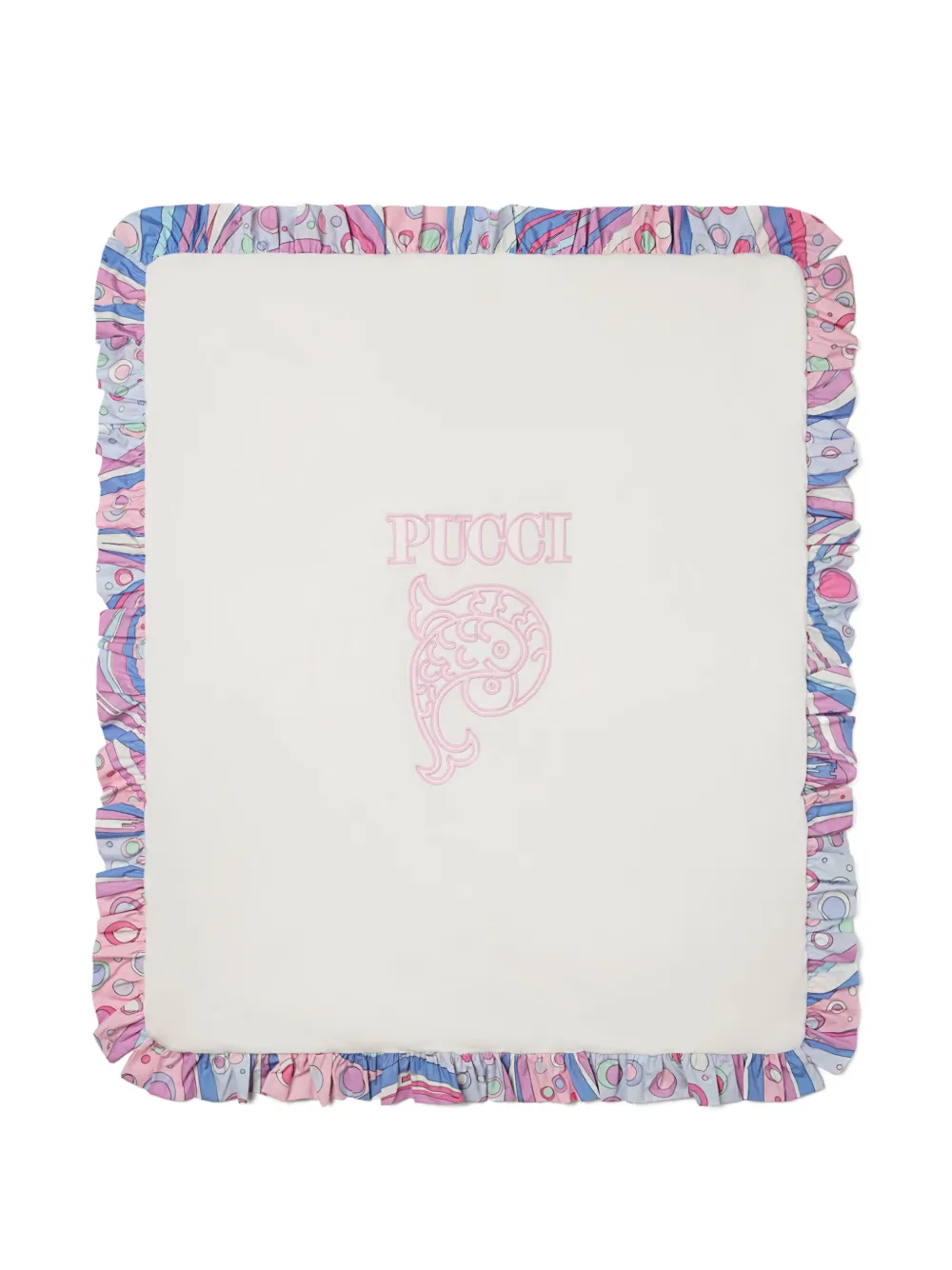PUCCI Junior Katoenen deken met franje logo Beige