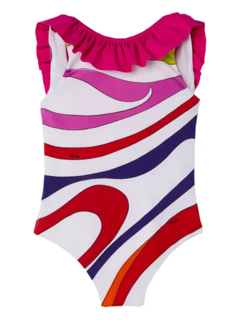 PUCCI Junior Marmo-print ruffled swimsuit