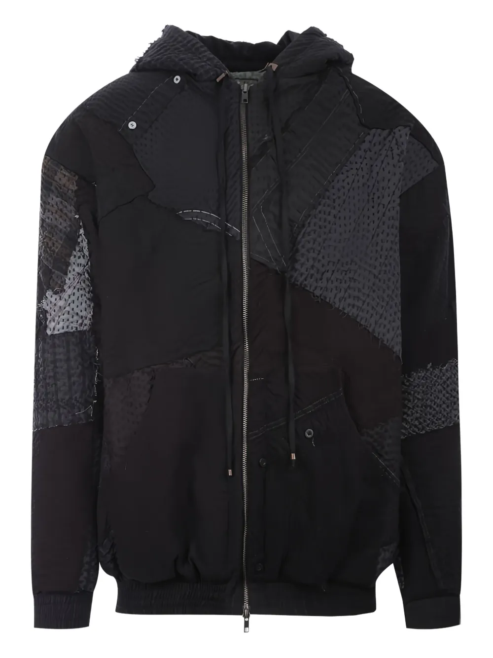 By Walid patchwork zip-up hoodie - ブラック By Walid patchwork zip-up hoodie - ブラック