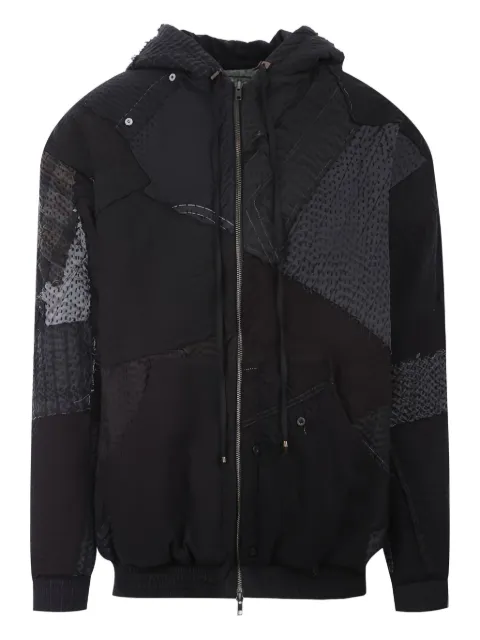 By Walid patchwork zip-up hoodie