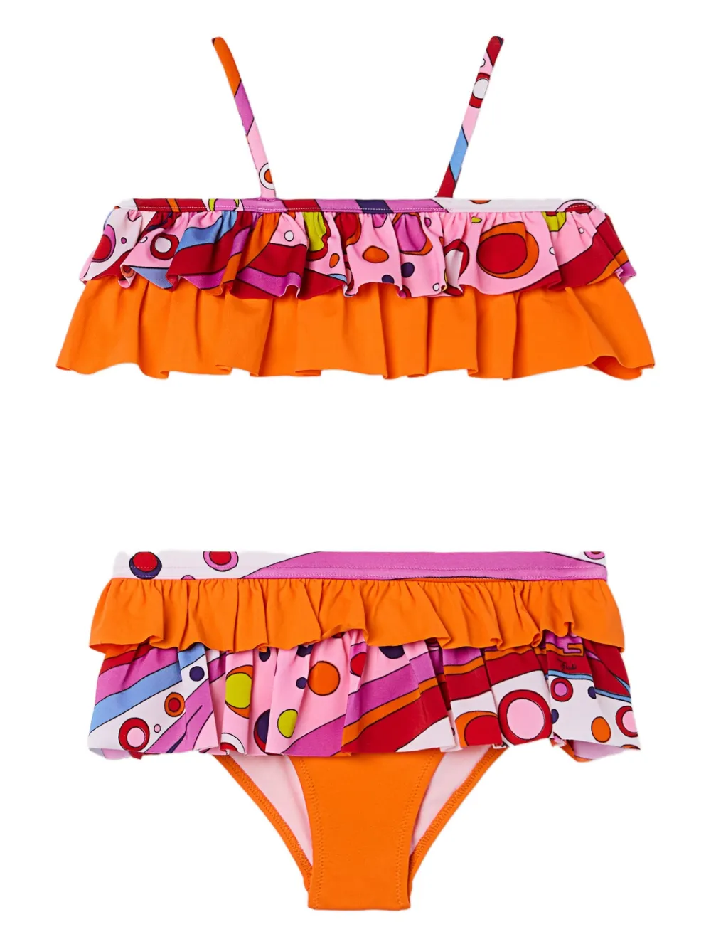 PUCCI Junior Bikini met ruches en Fontane-print Oranje