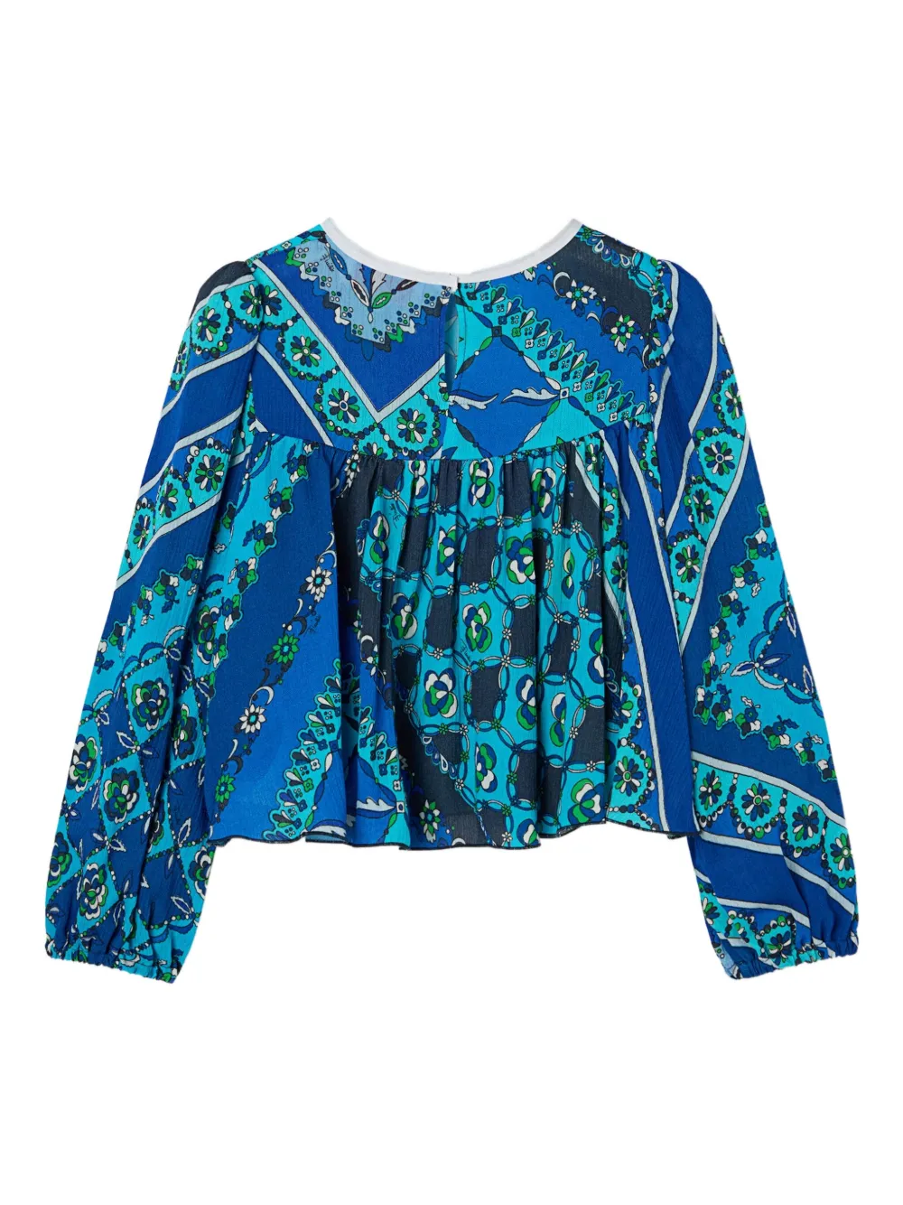 PUCCI Junior Festa blouse met ballonmouwen en bloemenprint Blauw