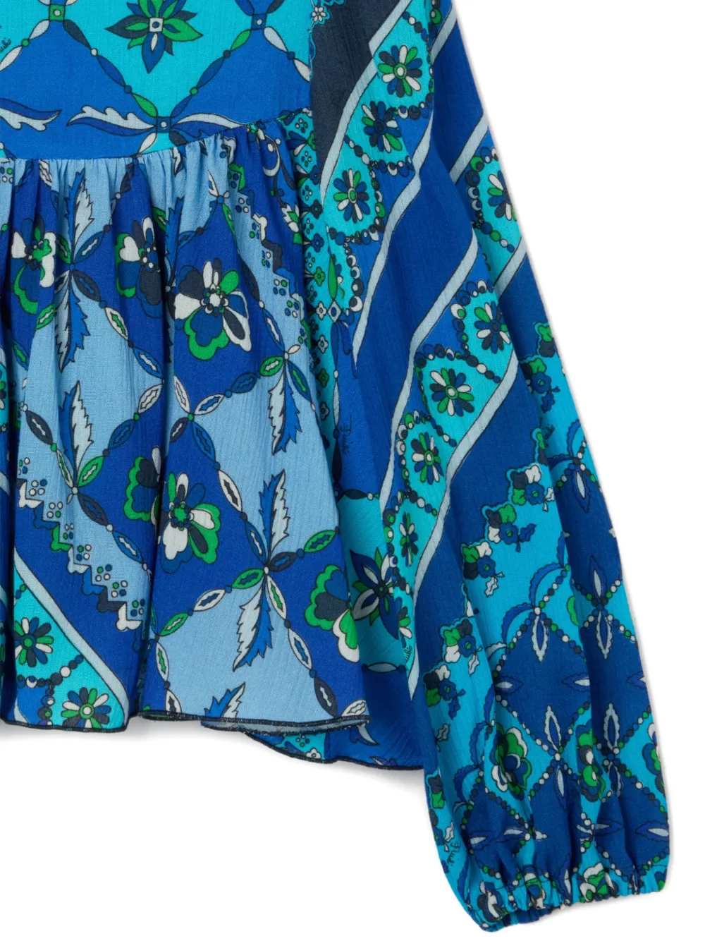 PUCCI Junior Festa blouse met ballonmouwen en bloemenprint Blauw