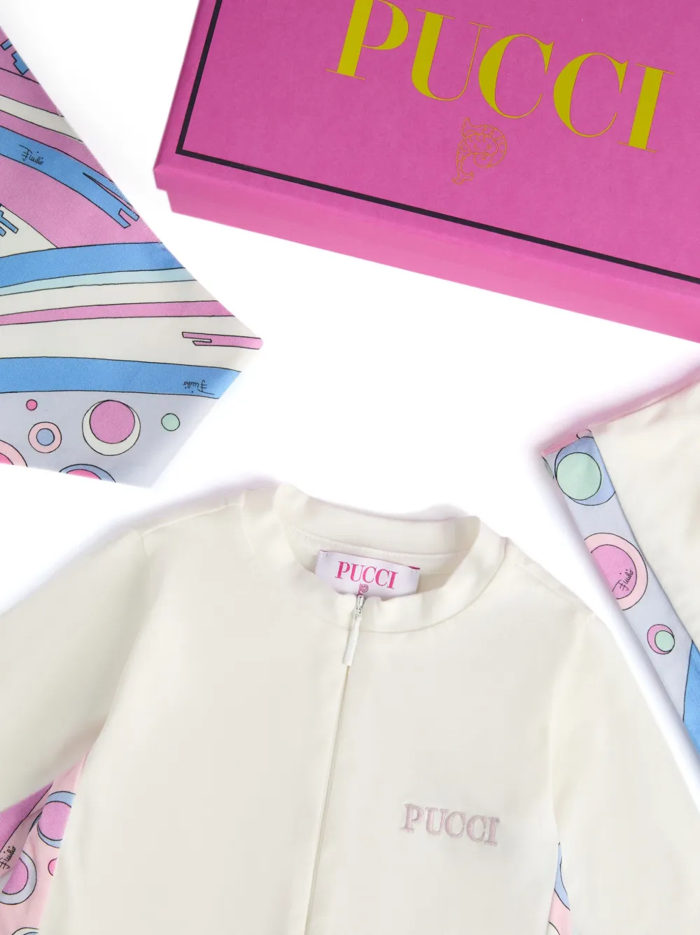 PUCCI Junior Rompers met rits en Fontane-print Wit