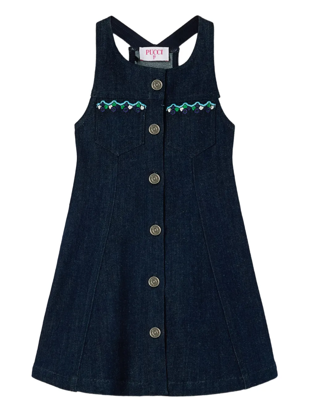 PUCCI Junior Denim jurk met geborduurde zak Blauw