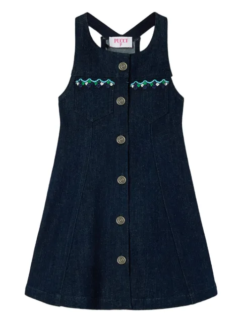 PUCCI Junior embroidered pocket denim dress