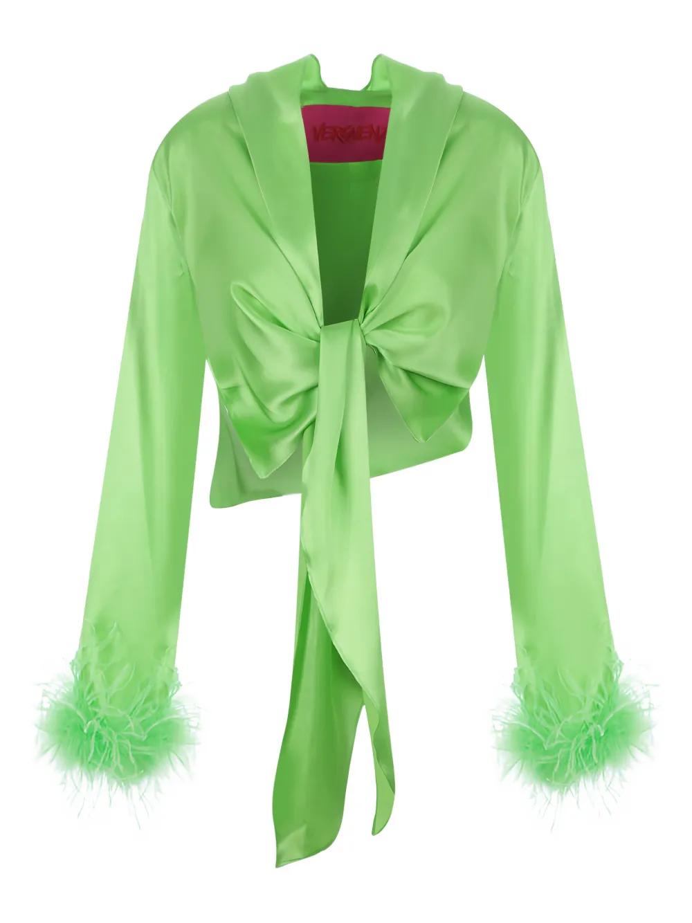 feather-trimmed knotted blouse