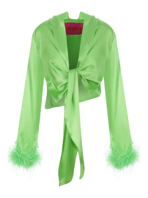 VERGUENZA feather-trimmed knotted blouse