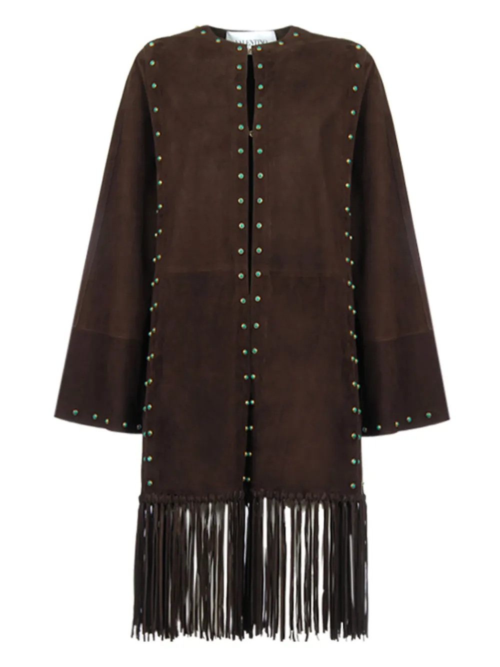 Valentino Garavani stone-embellished fringed coat Bruin
