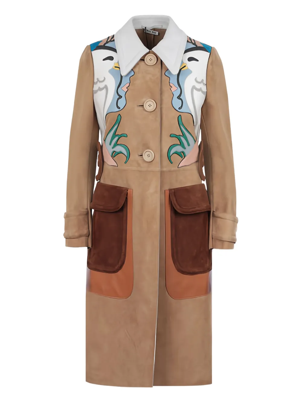 Miu suede belted single-breasted coat Bruin