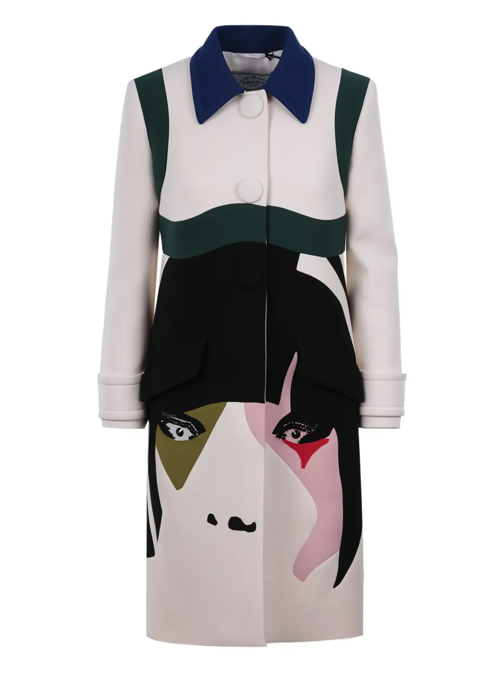 Prada face-intarsia single-breasted coat Beige