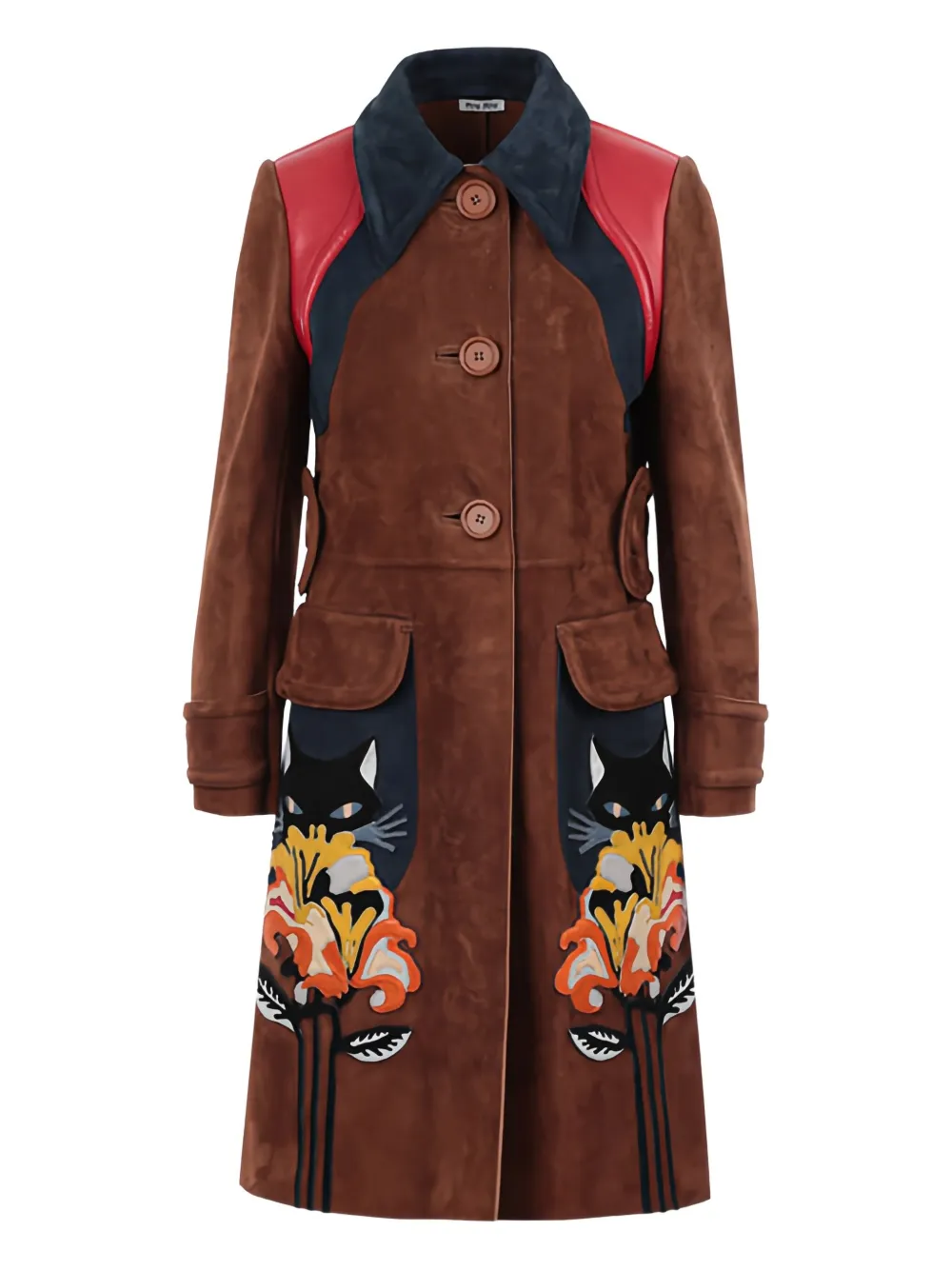 Miu flower-cat patch coat Bruin