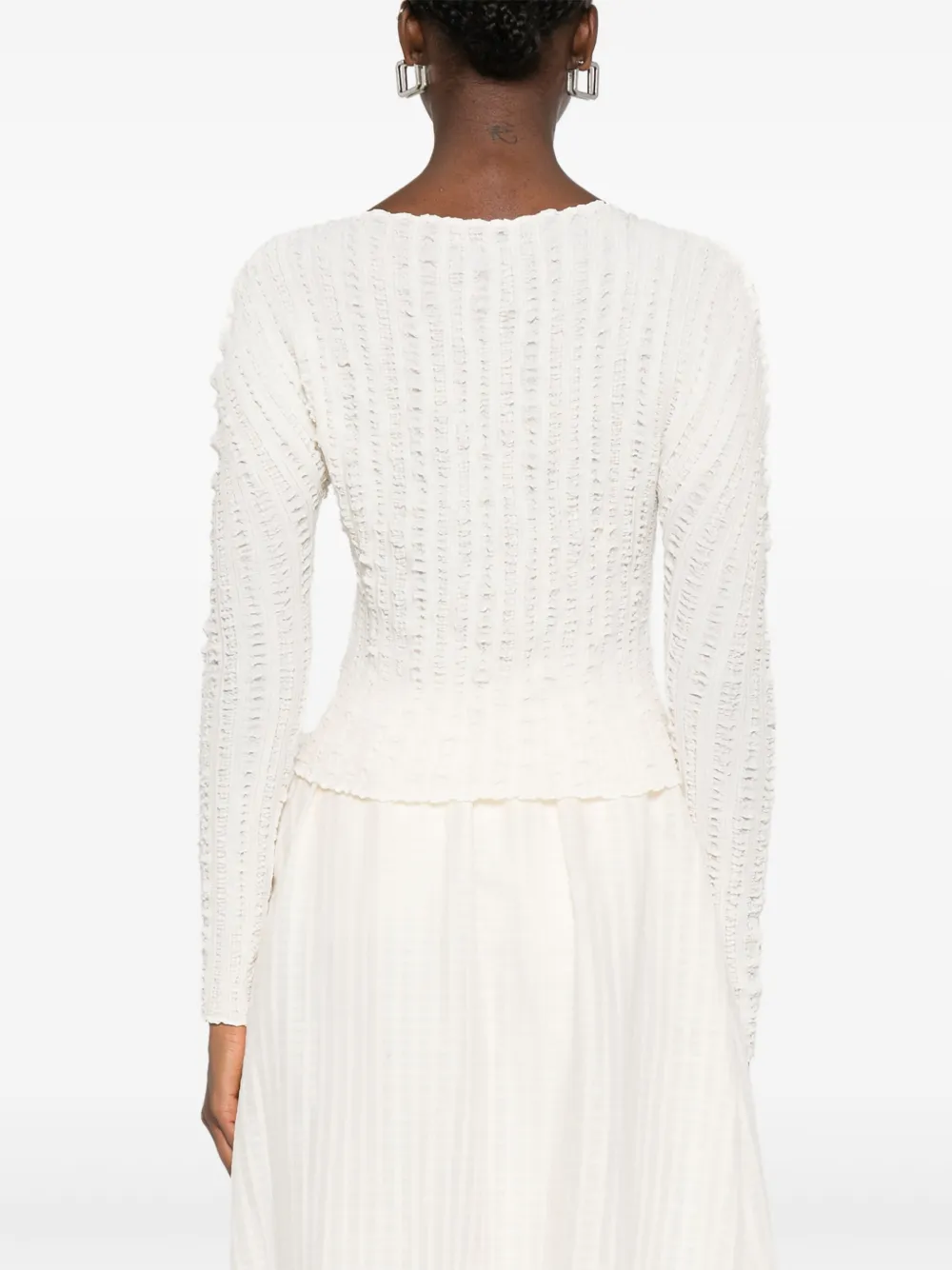 Issey Miyake ribbed long-sleeve top Beige